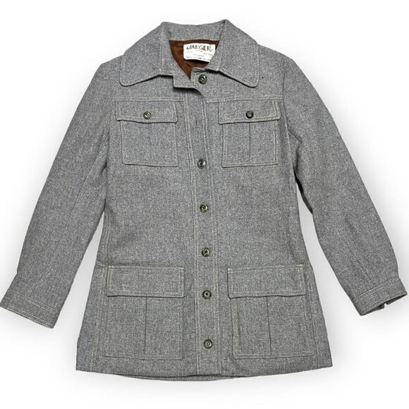 Jaeger London Vintage 90s WOOL Luxury Designer Pea Coat Jacket - Small - Picture 1 of 5